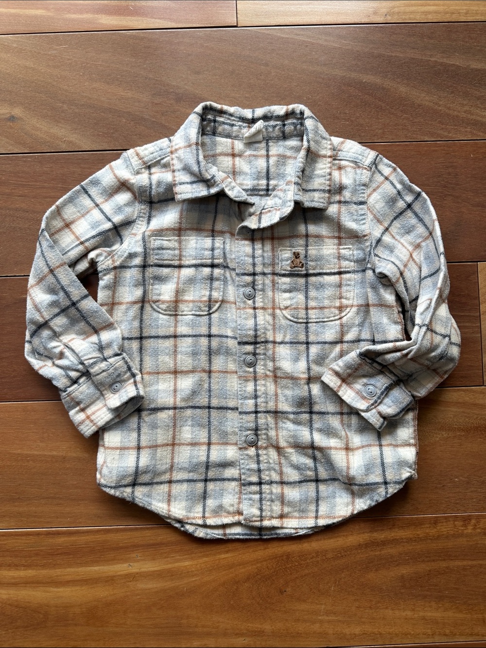 Gap Neutral Plaid Button-Up Cotton Flannel Shirt - Cream, Tan, Blue/Gray 3T